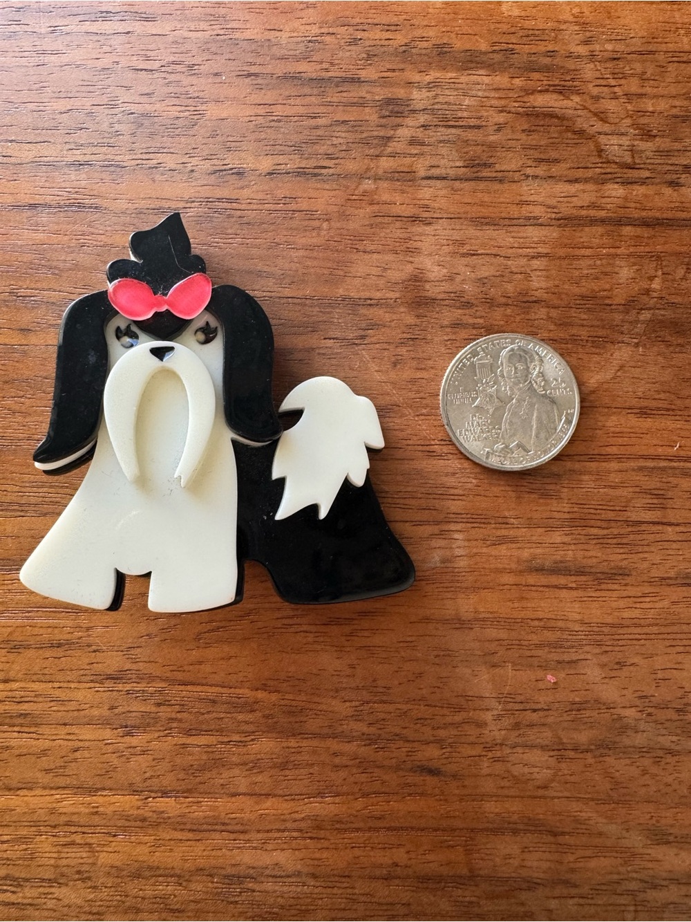 Erstwilder Black & White Shih Tzu Dog Brooch with Pink Bow